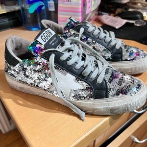 Golden Goose May Sequin Silver/Multi-Color Sneakers sz 38 (fits like a sz 7)